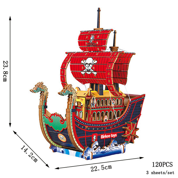 PirateFleet  | 3 Bündel Segelschiff Holzpuzzle