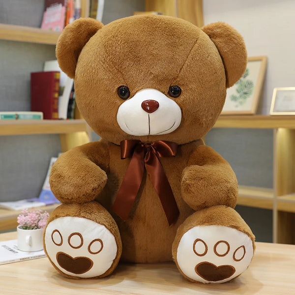 Dunkelbrauner Bär | Plüsch Teddy Bär Spielzeug mit Schleife für Kinder