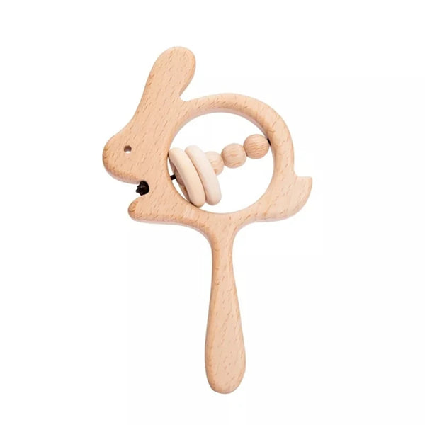 Hase | Baby Rasselspielzeug mit Holzring für Kinder