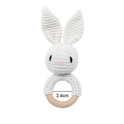 Weißer Hase | Baby Rasselspielzeug mit Holzring für Kinder