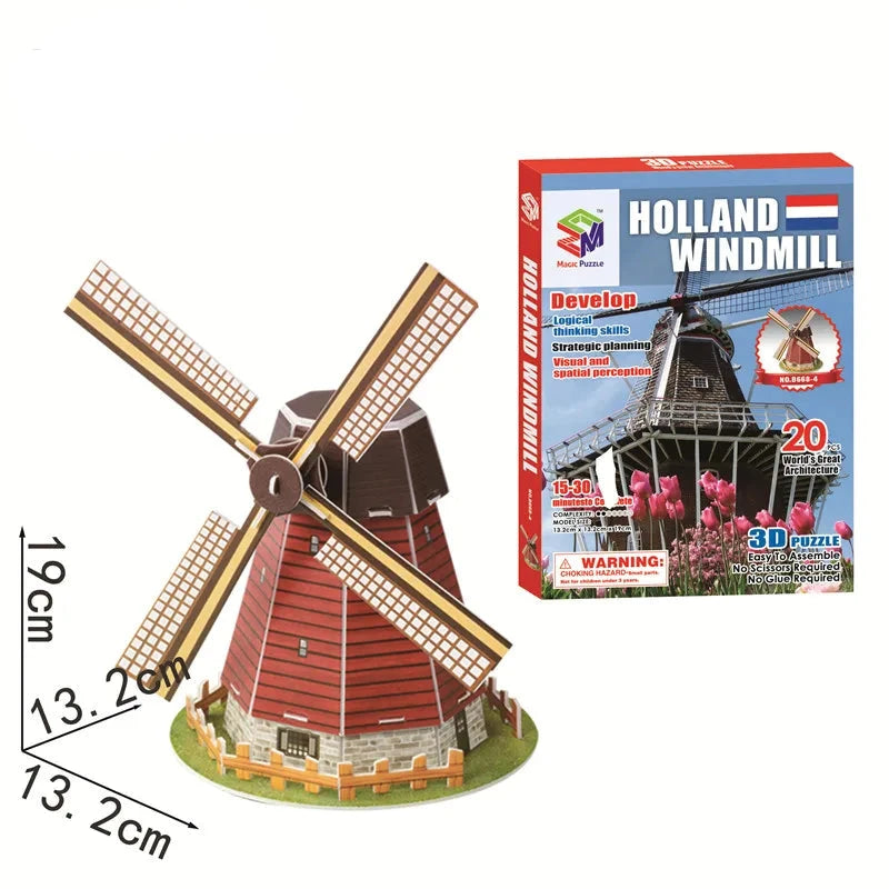 Holländische Windmühle | Architektur-Puzzle für Kinder