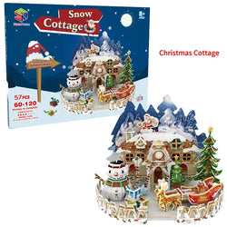 Schnee-Weihnachts-Häuschen | Pädagogisches Puzzle für Kinder