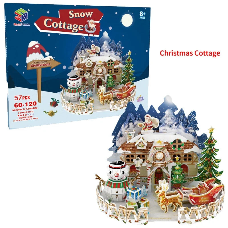 Schnee-Weihnachts-Häuschen | Pädagogisches Puzzle für Kinder
