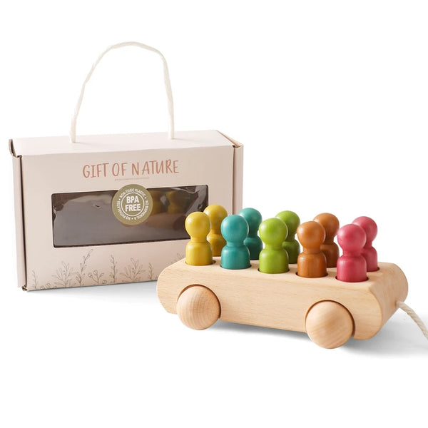 Buchenholzwagen | Pädagogisches Holzspielzeugzug für Kinder