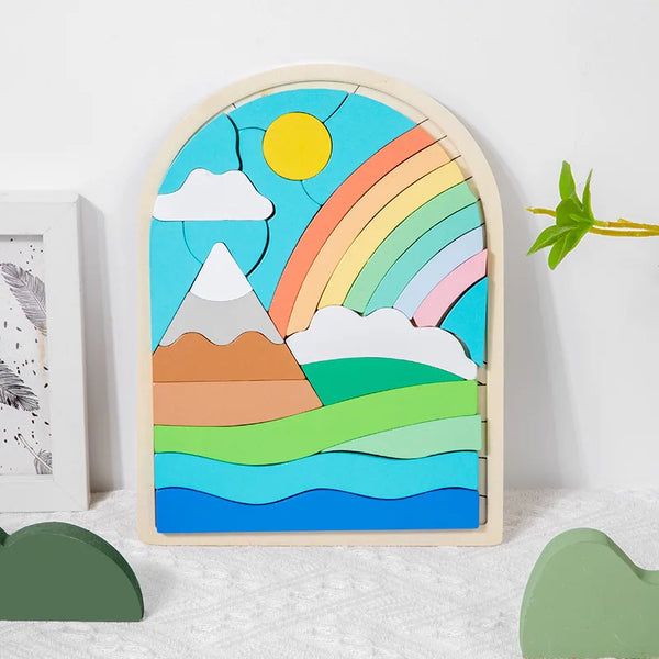 ColorfulCurrents | 3 Bündel Regenbogen Puzzle aus Holz