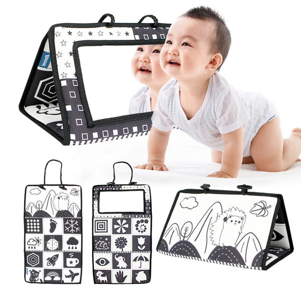 Baby Spiegel | Weiches Plüschtier Rasselspielzeug mit Sound für Babys