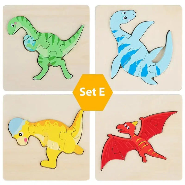 JurassicJigsaw | 3 Bündel Holzpuzzle Lerntafel