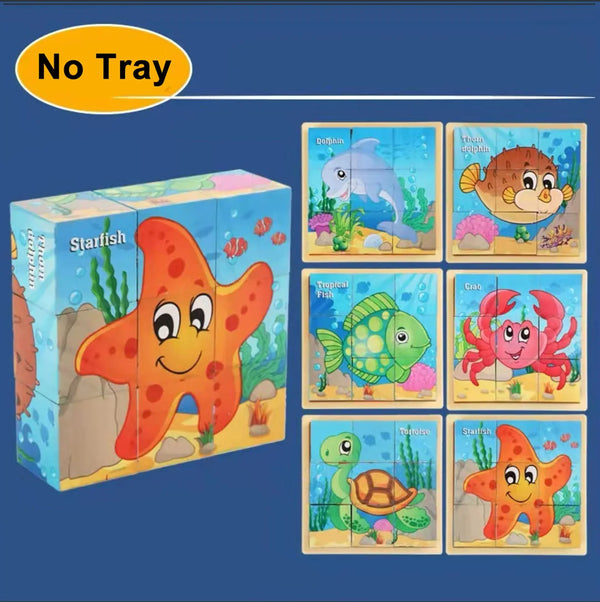 Meeresbewohner | Frühes Lern-Holzpuzzle-Spielzeug für Kinder