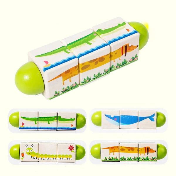 Bildendes Holz-Drehpuzzle-Spielzeug für Kinder | Set aus 2