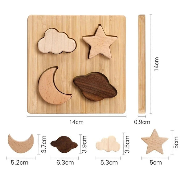 Mond & Stern | Pädagogisches Holzpuzzle-Spielzeug für Kinder