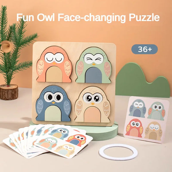 Eule | Süßes Gesicht wechselndes pädagogisches Puzzle für Kinder
