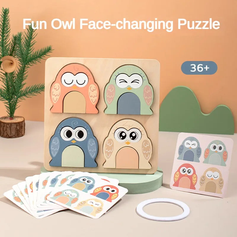 Eule | Süßes Gesicht wechselndes pädagogisches Puzzle für Kinder