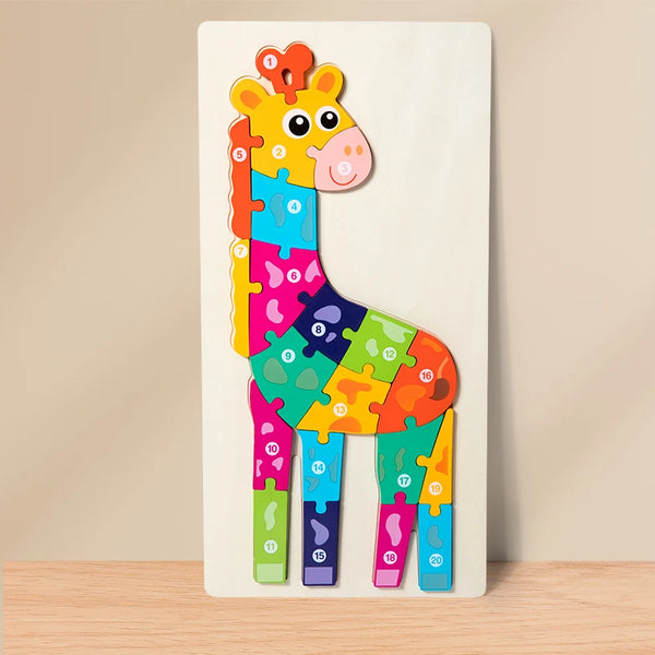 Frühes Lern-Cartoon-Tierpuzzle für Kinder | Set mit 3