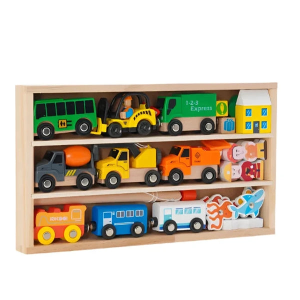Spielzeugauto-Holzkasteneisenbahn-Set | 3er-Bündel