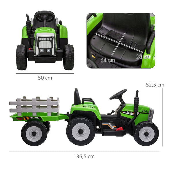 Grünes Feld Power | Elektrischer Traktor mit Anhänger für Kinder