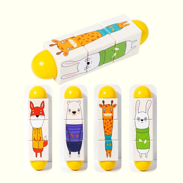 Bildendes Holz-Drehpuzzle-Spielzeug für Kinder | Set aus 2