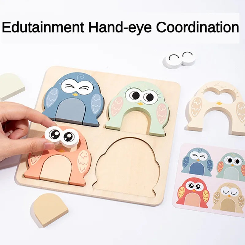 Eule | Süßes Gesicht wechselndes pädagogisches Puzzle für Kinder