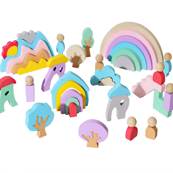 Buntes pädagogisches Regenbogen-Stapelspielzeug für Kinder | Set von 2