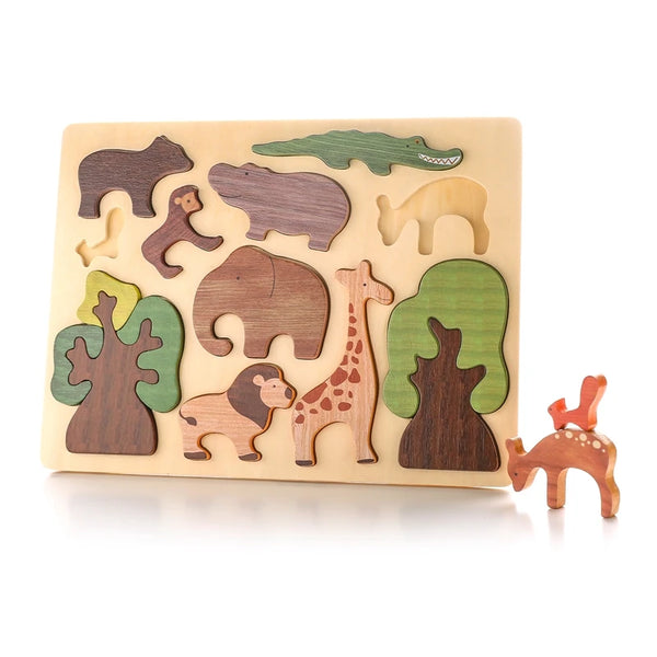 Tier Holzpuzzle Bauklötze für Kinder | Set von 2