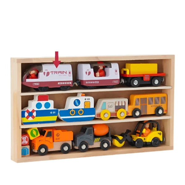 Spielzeugauto-Holzkasteneisenbahn-Set | 3er-Bündel