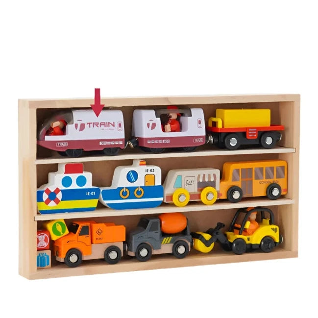 Spielzeugauto-Holzkasteneisenbahn-Set | 3er-Bündel