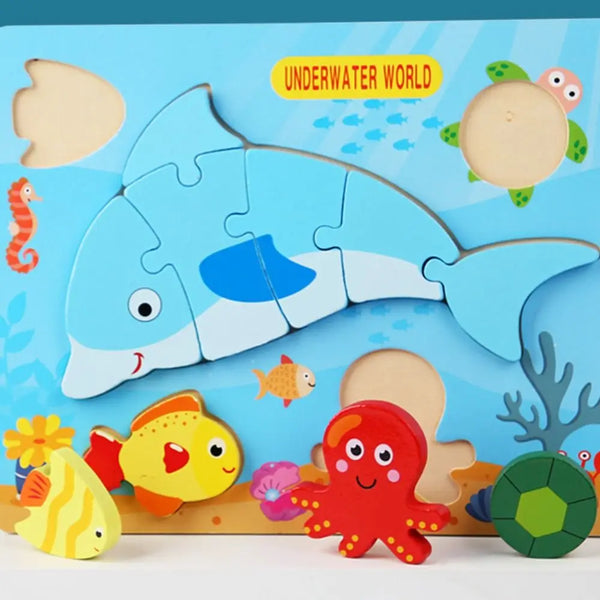 DinoDive | 3 Bündel Buntes Holzpuzzle