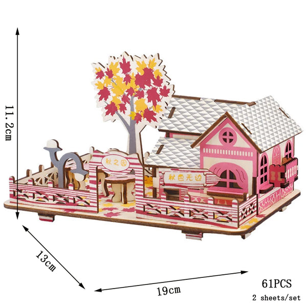 Herbsthaus | Holzpuzzle-Konstruktionsspielzeug für Kinder