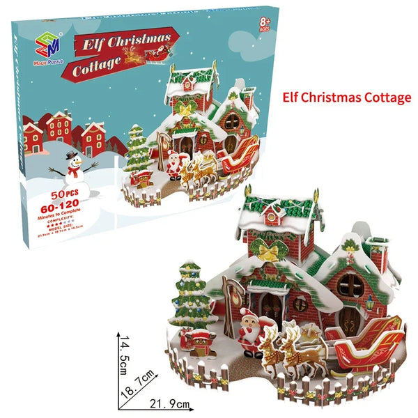 Elfen-Weihnachts-Häuschen | Pädagogisches Puzzle für Kinder