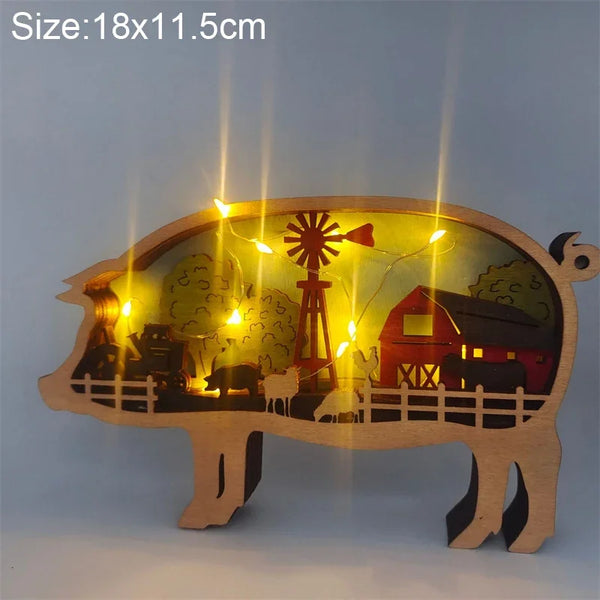 Holzlampe mit Tiermotiv für Kinder | Set aus 3 Stück