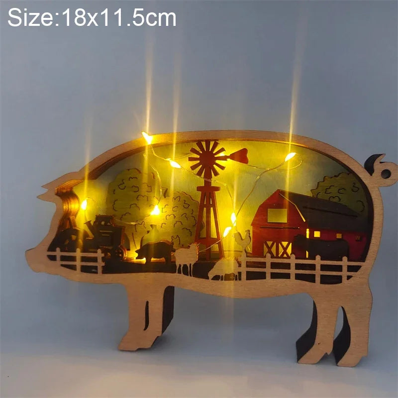 Holzlampe mit Tiermotiv für Kinder | Set aus 3 Stück