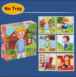 Familie | Frühes Lern-Holzpuzzle-Spielzeug für Kinder
