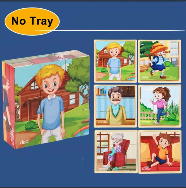 Familie | Frühes Lern-Holzpuzzle-Spielzeug für Kinder