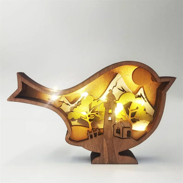 Batteriebetriebene Holzlampe mit Tiermotiv | Set aus 3 Stück
