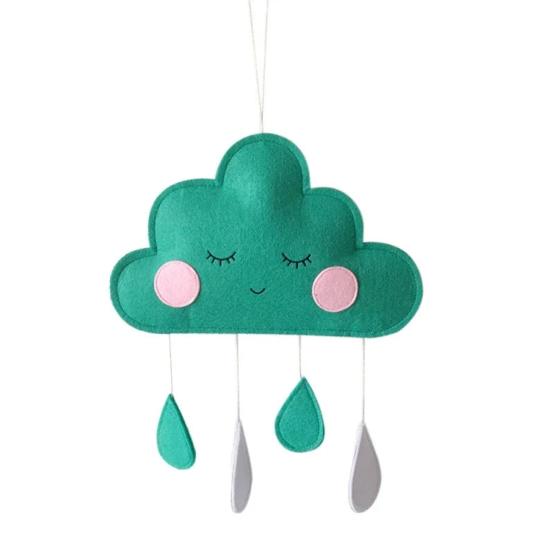 Hängende lächelnde Wolken | Regentropfen Wandaufkleber Grün
