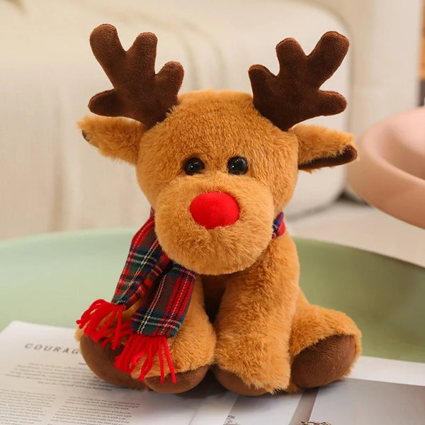Braunes Rentier mit Schal | Weiches Plüsch-Weihnachtsrentier für Kinder